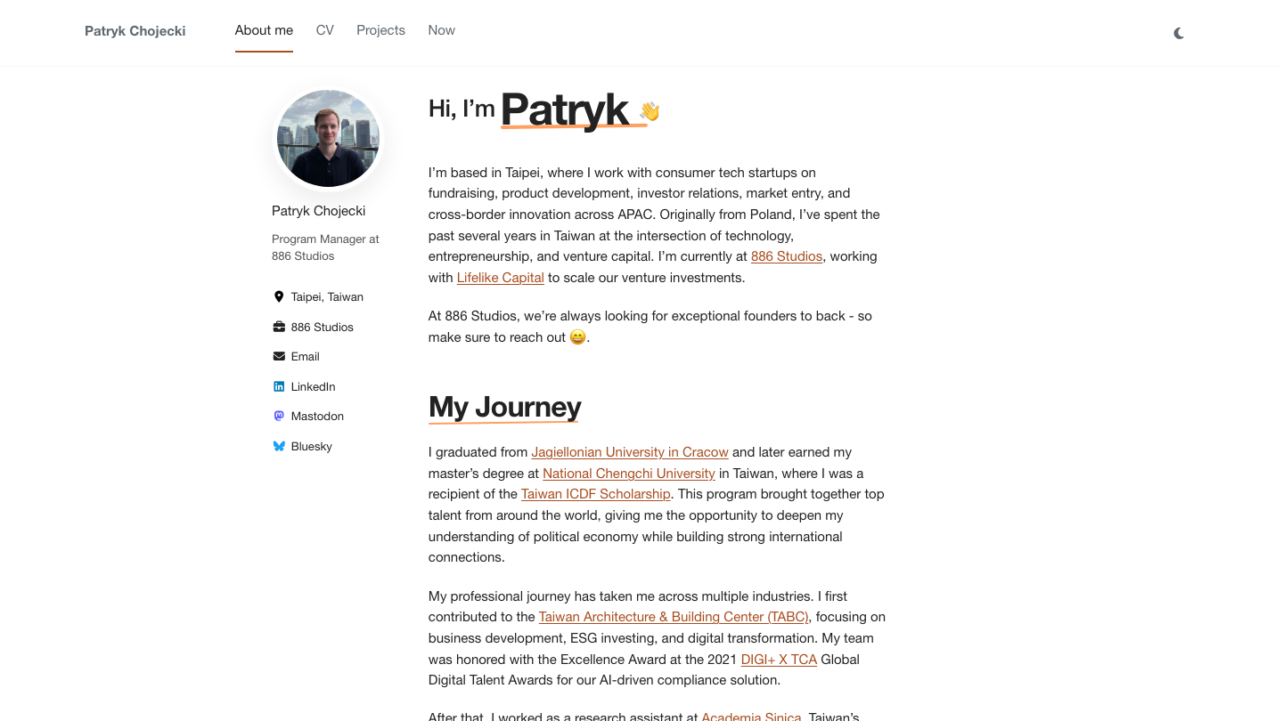 Screenshot of the chojecki.net personal website
